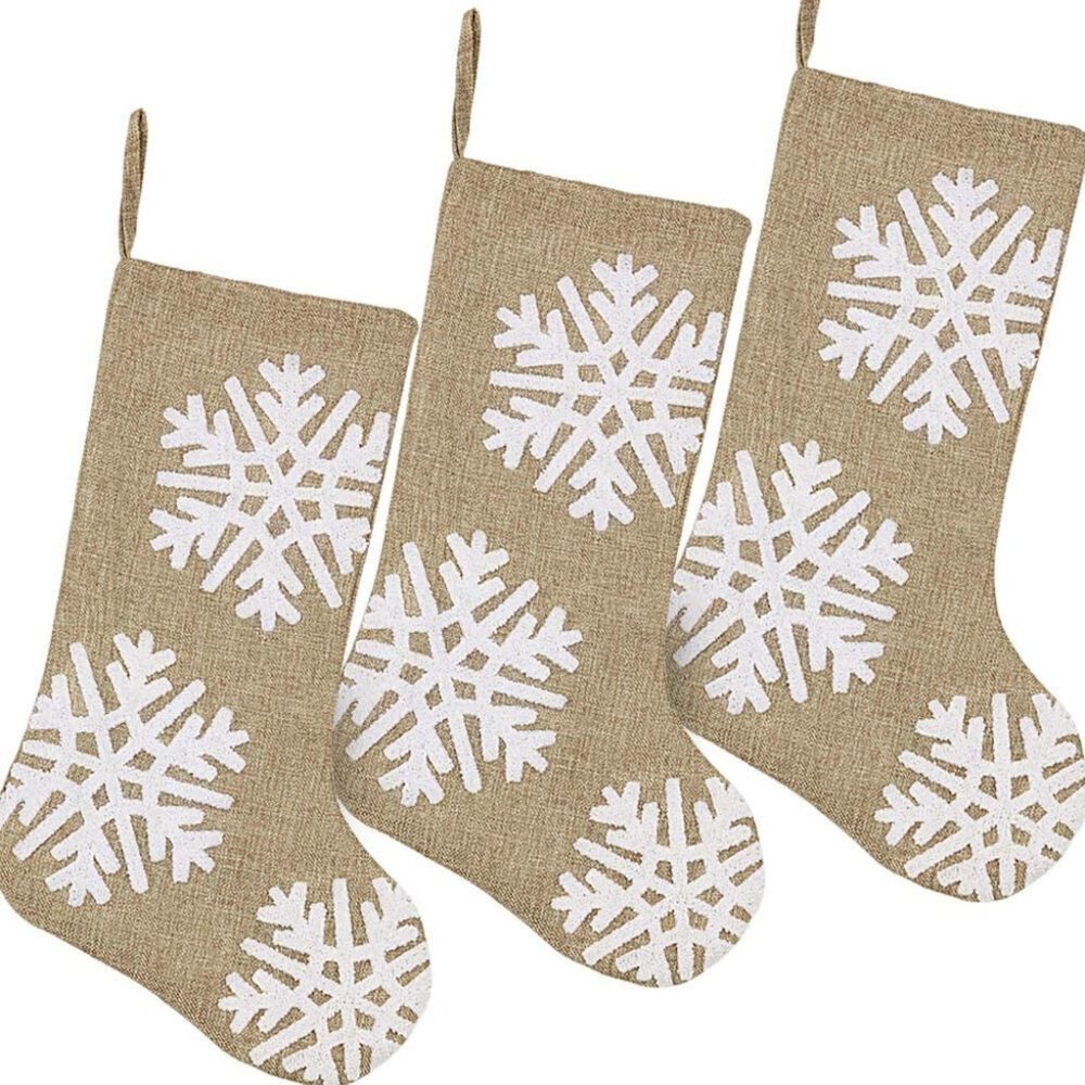 Meriwoods Burlap Christmas Stockings, 19 Inches 3 Pack Rustic Xmas Stockings NEW